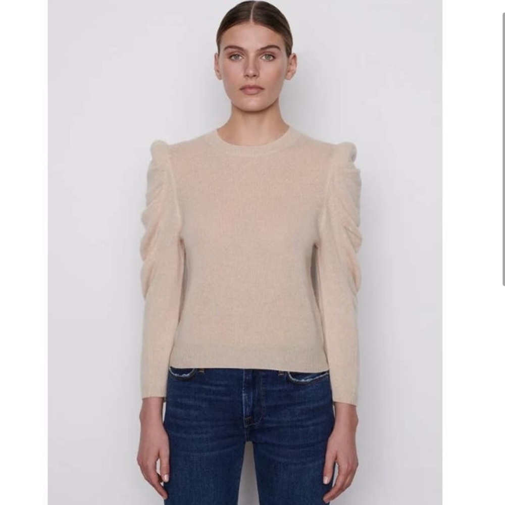 FRAME Denim Shirred Sleeve 100% Cashmere Sweater Size Small NWT